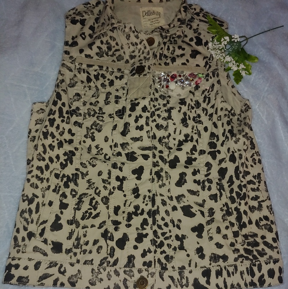 Dolled up leopard and rhinestone vest